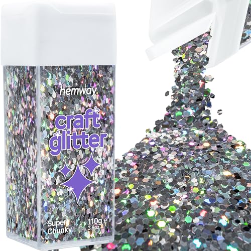 Craft Glitter Shaker Gun Metal Grey Holographic 110g Super Chunky (3.9 Ounce)