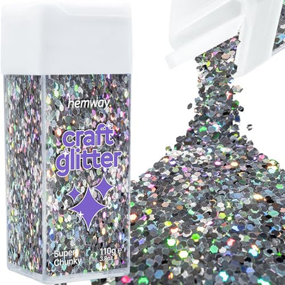 Craft Glitter Shaker Gun Metal Grey Holographic 110g Super Chunky (3.9 Ounce)
