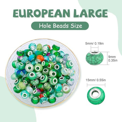 Green Mix Large Hole Beads (100 Count)