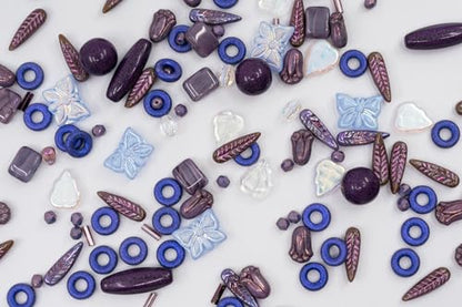 2.1oz (60 g) Mix of Unique Czech Bohemia Glass Pressed Beads, Violet Purple Pink Crystal AB, Table Cut, Matte and Glossy, Hand Made BCV (2.1164 Ounce)