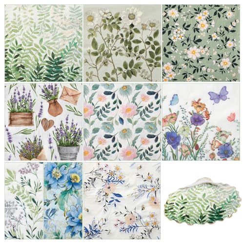 36 Pack 9 Styles Decoupage Napkins Sage Green Fresh Plants Napkins (36 Count)