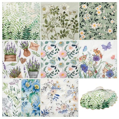 36 Pack 9 Styles Decoupage Napkins Sage Green Fresh Plants Napkins (36 Count)
