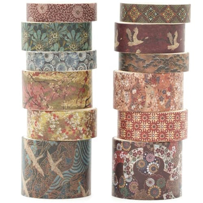 12 Rolls Kyoto Charm Washi Tape Set Japanese Arts Adhesive Tapes Geometric Garden Decorative Masking Tape Sets for Craft (12 Count)