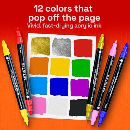 Dual Tip Acrylic Paint Marker Pens (12 Count)