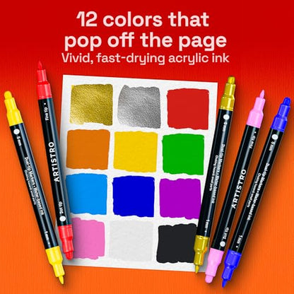 Dual Tip Acrylic Paint Marker Pens (12 Count)