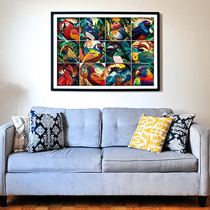 Colorful Birds 1000 Pieces Jigsaw Puzzle. Paper Cut Craft Style. Fun for Teens