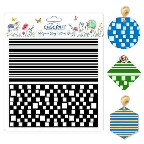 Simple Stripes Polymer Clay Texture Sheets Plaid Geometric Pattern Silicone Texture Stamp Clay Texture Mat Modeling Pattern Pad Sheets for Jewelry and Earrings Tools