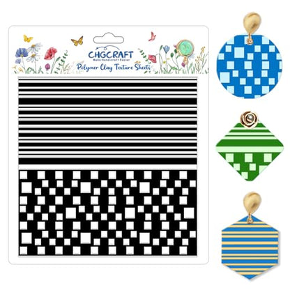 Simple Stripes Polymer Clay Texture Sheets Plaid Geometric Pattern Silicone Texture Stamp Clay Texture Mat Modeling Pattern Pad Sheets for Jewelry and Earrings Tools