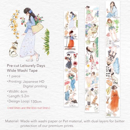 Pre Cut Leisurely Days Washi Tape Roll (17.0604 Foot)