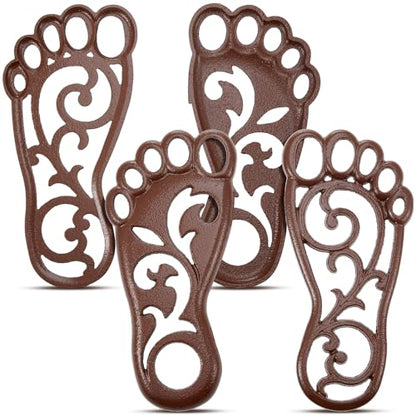 2 Sets Cast Iron Garden Stake Down Stepping Stones Feet Heavy Duty Footprint Stepping Mat Walking Stones for Garden Walkway Decor Cast Iron Flagstone Lawn Panel Walkway Landscaping Outdoor