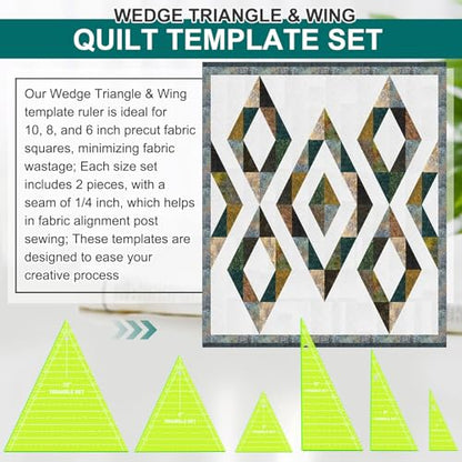 3 Set Tall Triangle Rulers for Quilting 6 8 10 Inch Wedge Triangle & Wing Quilting Rulers and Templates Acrylic Quilt Templates for Sewing Layer Cake Patchwork Cutting Pattern DIY Craft