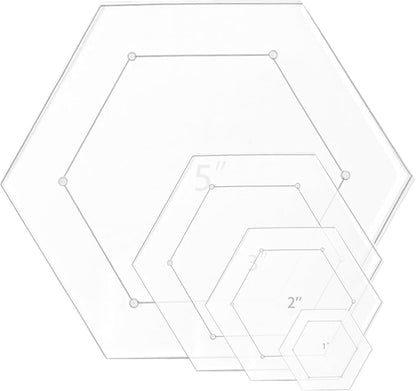 4 Pieces Hexagon Quilting Template with 1/4 Inch Seam Allowance, Hexagon Acrylic Quilting Rulers and Templates for Sewing DIY Manual Crafts Including 1 Inch, 2 Inch, 3 Inch, 5 Inch