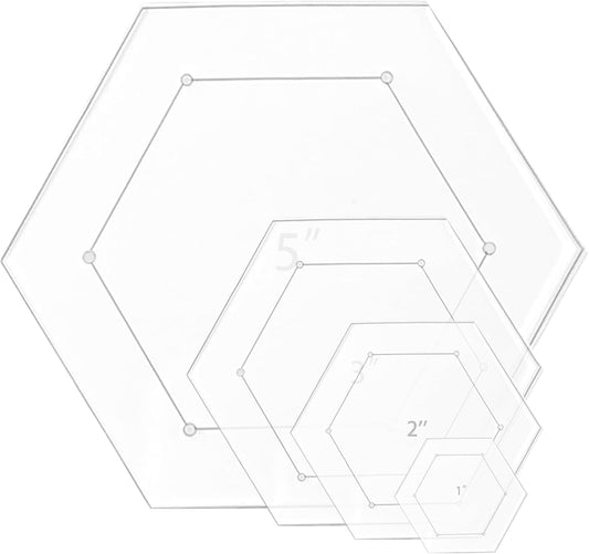 4 Pieces Hexagon Quilting Template with 1/4 Inch Seam Allowance, Hexagon Acrylic Quilting Rulers and Templates for Sewing DIY Manual Crafts Including 1 Inch, 2 Inch, 3 Inch, 5 Inch