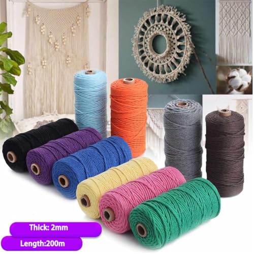 Natural Macrame Cord 2mm x 219yards Colored Macrame Cord Macrame Cotton Cord