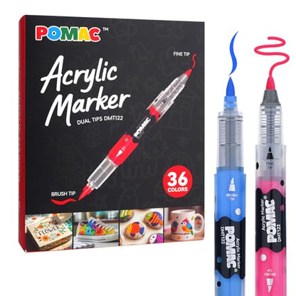Dual Tip Acrylic Paint Markers Pens 36 Assorted Colors