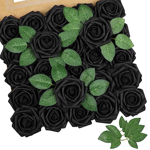 Black Rose 25pcs Real Looking Artificial Flowers w (25 Count)