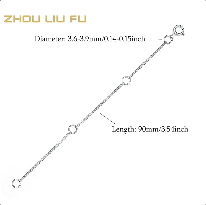 ZHOU LIU FU 18K/750 Real White Gold Extender for Necklace Bracelet Anklet Extenders for Jewelry Gold Extension for Women Men Durable Adjustable Chain Accessories 3.54Inch/9cm C218904