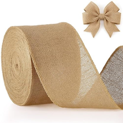 20 Yard 2.5 Inches Burlap Ribbon Wide Jute Ribbon Natural Burlap Fabric Roll Wired Edge for Wreaths