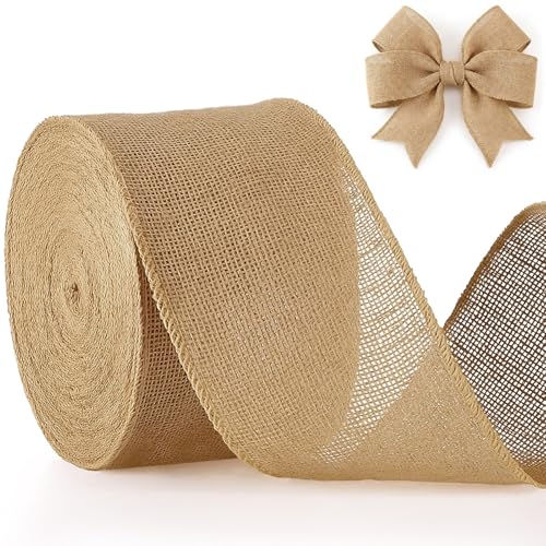 Burlap Ribbon Wide Jute Ribbon Natural Burlap Fabric Roll Wired Edge for Wreaths