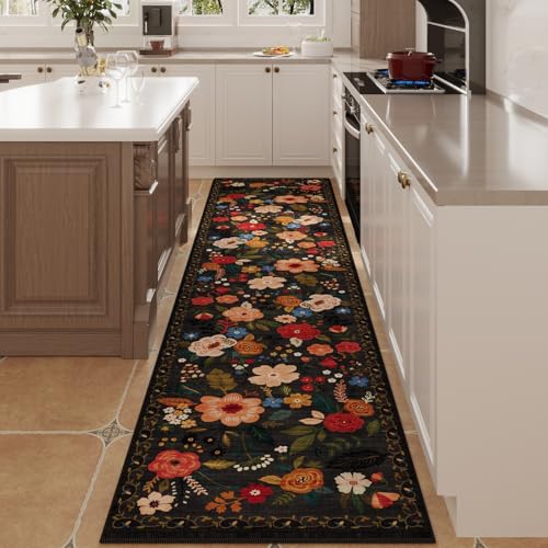 Runners for Hallways Kitchen Rug Non Slip 2'x 10' Long Washable Runner Rugs with Rubber Backing Soft Floral Carpet Runner for Hallways