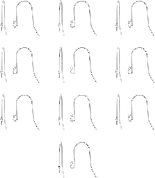 SEA OF ICE 925 Sterling Silver Ear Wires Ball End French Earring Hooks for Drop Dangle Earrings Jewellery Making, DIY Jewellery Findings Parts 20 Pcs/ 10 Pairs