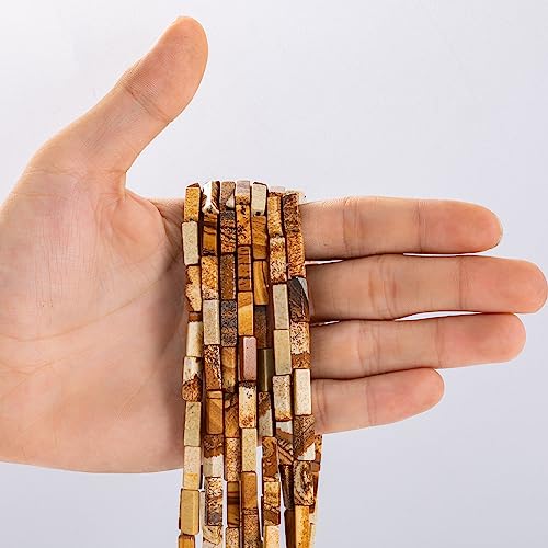 Natural Blown Picture Stone Rectangle Tube Beads 4x13mm 38cm (28 Count)