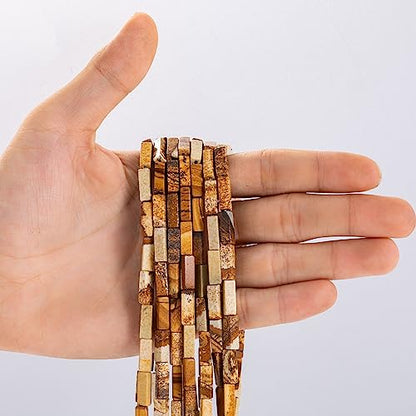 Natural Blown Picture Stone Rectangle Tube Beads 4x13mm 38cm (28 Count)