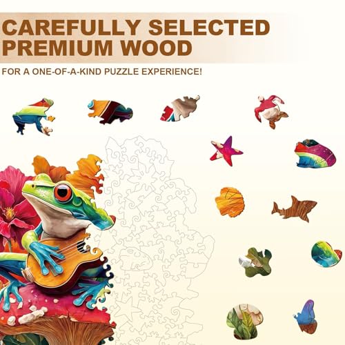 Mushroom Guitar Frog Puzzles Adults Gifts for Women Men Wooden 100 Pieces 8.5 x 8.3in