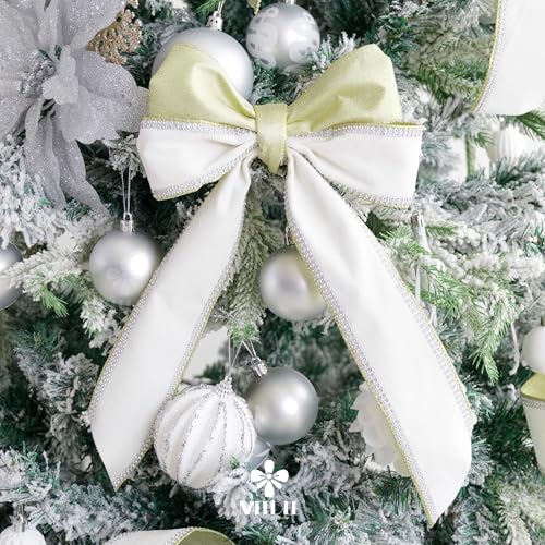 Gold & White Velvet with Rhinstone Edge Wired Ribbon 2.5 Inch Luxury Jeweled Ribbon 5 Yards Sparkling Rhinestone Trim for Christmas Tree (15 Foot)