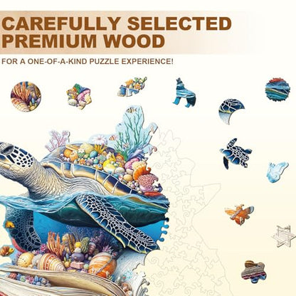 Story Turtle Puzzles Book Coral Seashells Ocean Sea Puzzle Adults Gifts for Women Men Wooden 160 Pieces 11.4 * 10.5in