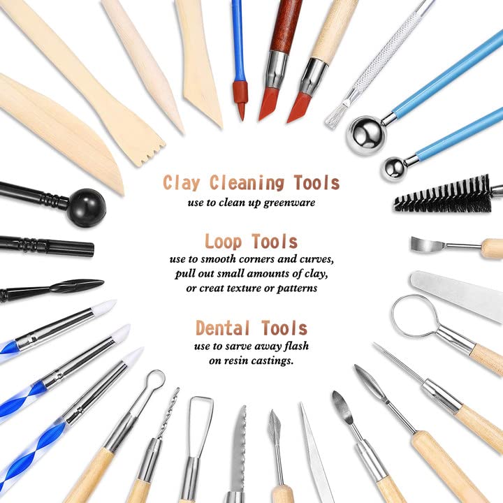 61Pcs Pottery Ceramic Tools & Polymer Clay Sculpting Tools Set for Pottery Modeling Clay Tools and Carving
