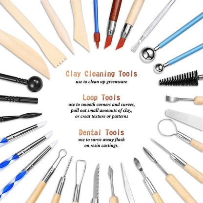 61Pcs Pottery Ceramic Tools & Polymer Clay Sculpting Tools Set for Pottery Modeling Clay Tools and Carving