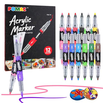 Dual Tip Acrylic Paint Markers Pens 12 Assorted Colors