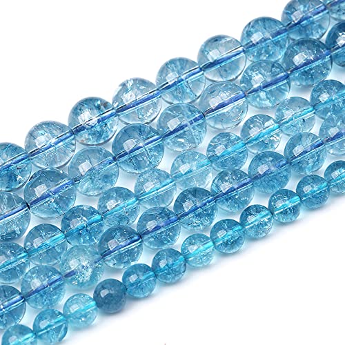 10mm 38pcs Blue Topaz Crystal Quartz Natural Stone Round Loose Beads for Jewelry Making DIY Bracelet Necklace Earrings (16 Count)