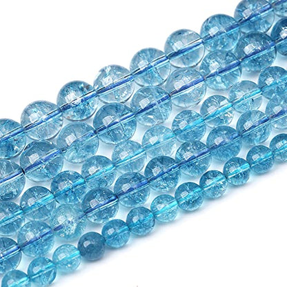 10mm 38pcs Blue Topaz Crystal Quartz Natural Stone Round Loose Beads for Jewelry Making DIY Bracelet Necklace Earrings (16 Count)