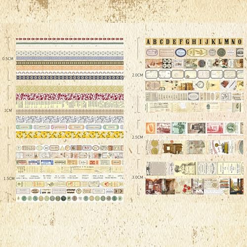 36 Rolls Vintage Washi Tape Pack Retro Arts Adhesive Tapes Wide Chronicle Decorative Masking Tape Sets for Craft (36 Count)
