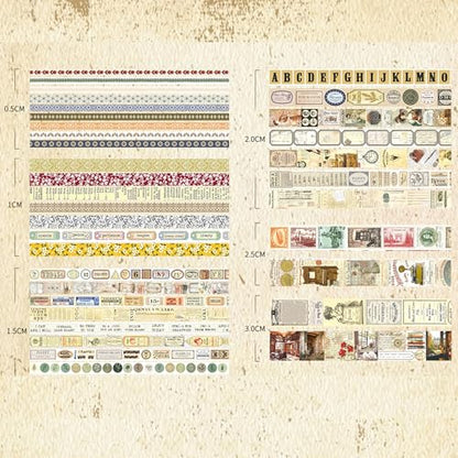 36 Rolls Vintage Washi Tape Pack Retro Arts Adhesive Tapes Wide Chronicle Decorative Masking Tape Sets for Craft (36 Count)