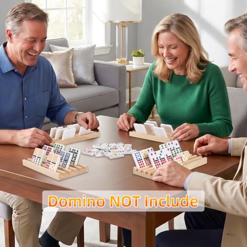 Wooden Domino Racks Set of 8 Trays with Felt Bottom for Mexican Train Dominoes Games