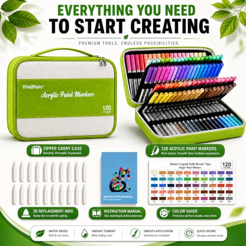 120 Colors Soft Brush Tip Acrylic Paint Markers (120 Count)
