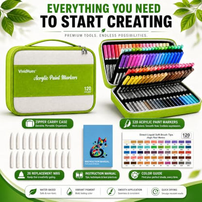 120 Colors Soft Brush Tip Acrylic Paint Markers (120 Count)
