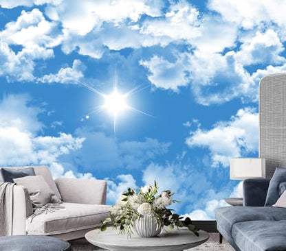 Ceiling Mural Blue Sky White Clouds Wallpaper for Living Room 136"x96"