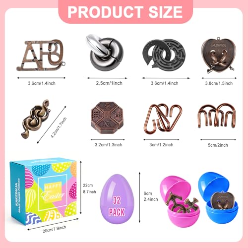 32 Pack Brain Teaser Puzzles & Colorful Easter Eggs (32 Count)