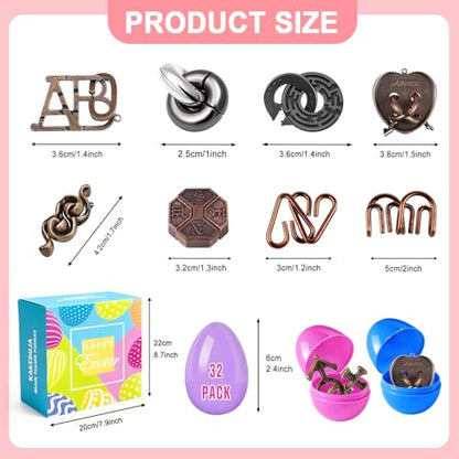 32 Pack Brain Teaser Puzzles & Colorful Easter Eggs (32 Count)