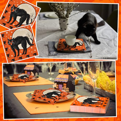 60 Pcs Vintage Halloween Cocktail Paper Napkins 6.5 x 6.5 Inches (60 Count)