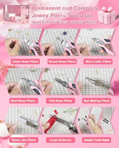Jewelry Pliers Set Jeweler Making Tools with 6 Rolls Beading Wire Kit for Jewelry Supplies DIY Hobby Repair Crimping Wrapping (13 Count)