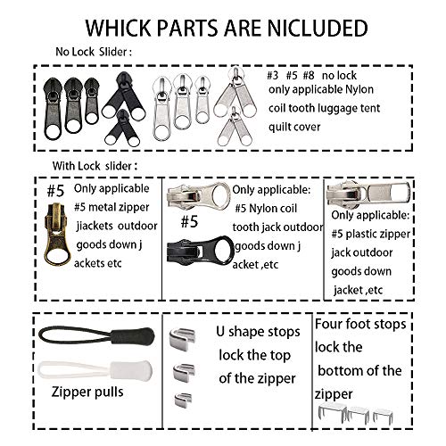 252Pcs Zipper Repair Kit Replacement Pulls Bags Jackets Luggage (252 Count)