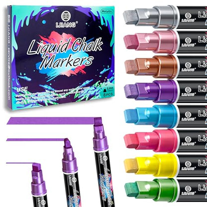 Chalk Markers 8 Metallic Colors Set for Glass Surfaces & Windows (8 Count)