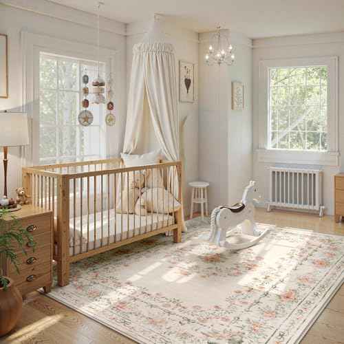 Floral Bow Print Washable 8x10 Rug