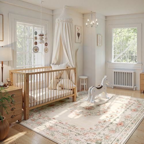 Floral Bow Print Washable 8x10 Rug