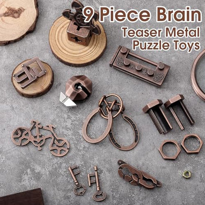 9 Pcs Metal Brain Teasers 3D Steel Puzzle Set (9 Count)